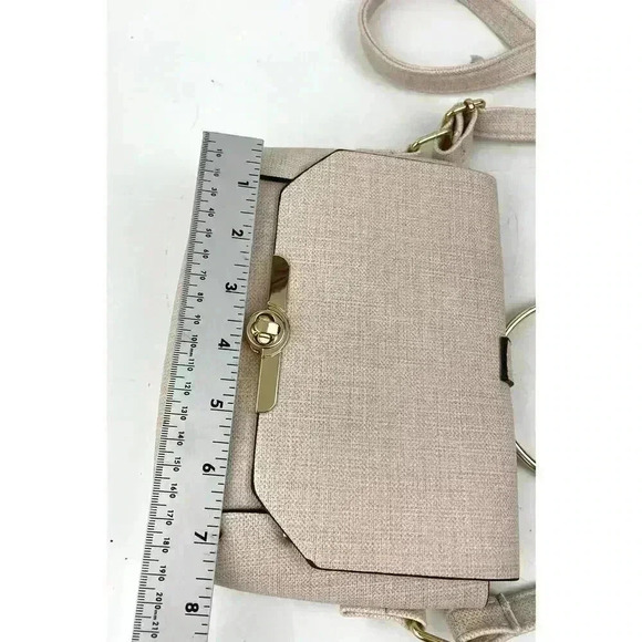 Beige Shoulder Bag Gold Round Handle Crossbody Purse - Handbag Gold Hardware - Picture 10 of 13